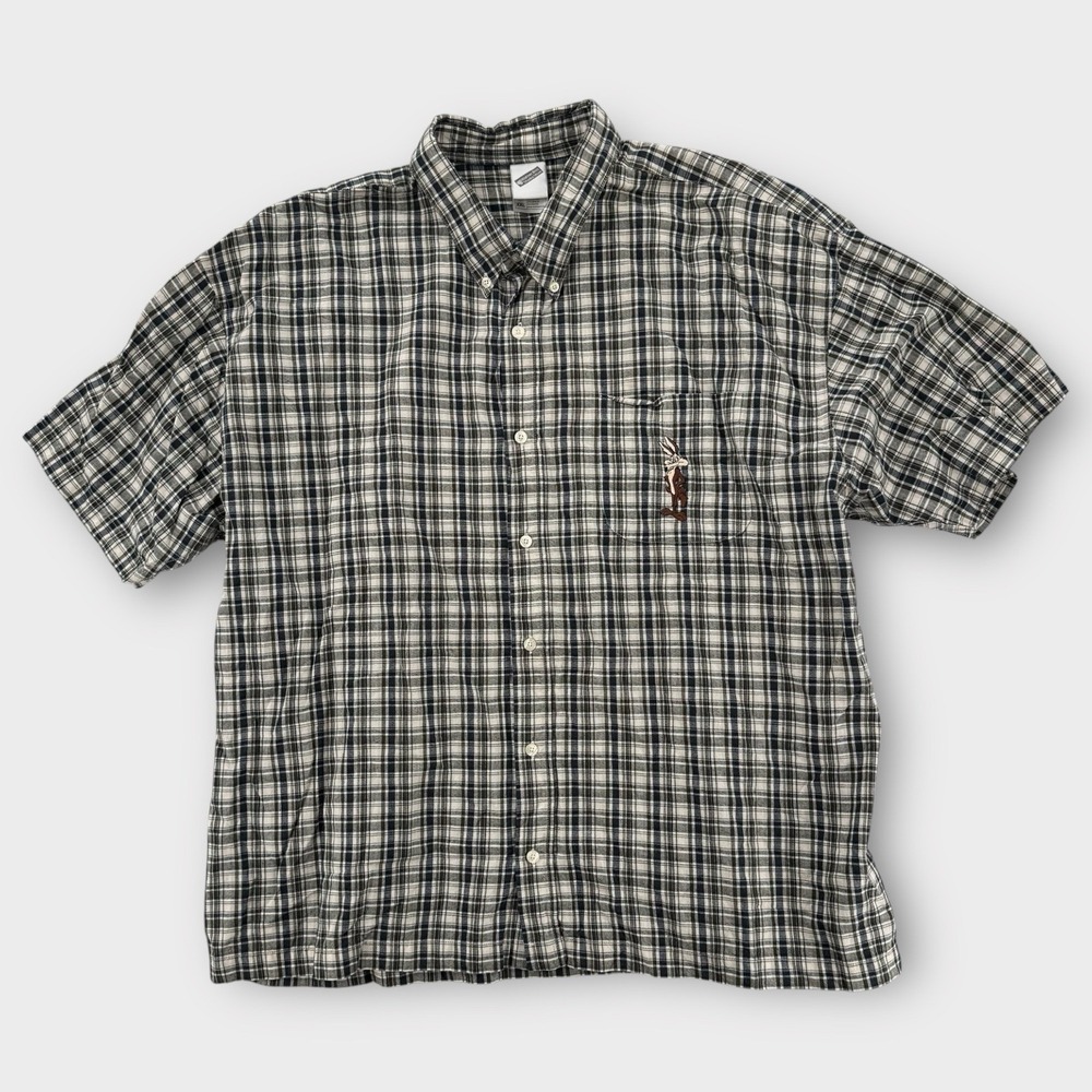 VTG Warner Bros Shirt Mens XXL Plaid Wile E Coyote Button Down Looney Tunes